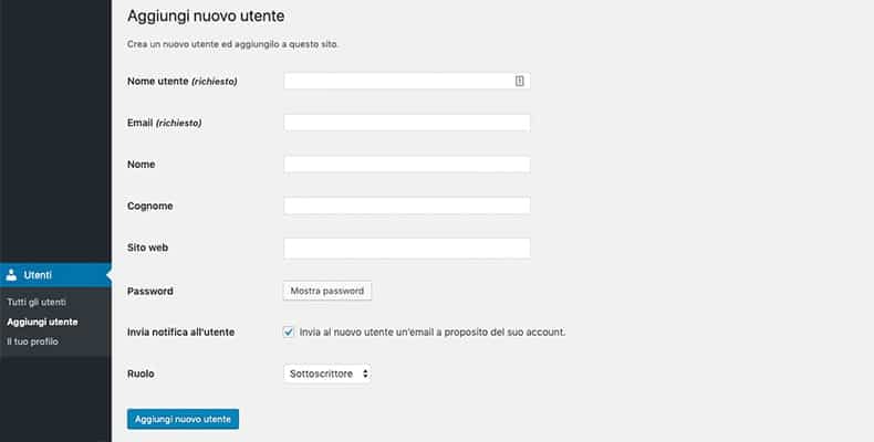 aggiungere utente wordpress aggiungere utente wordpress